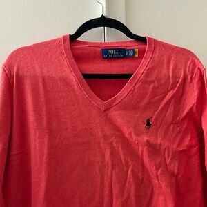 Polo by Ralph Lauren Red/Coral V-Neck Sweater